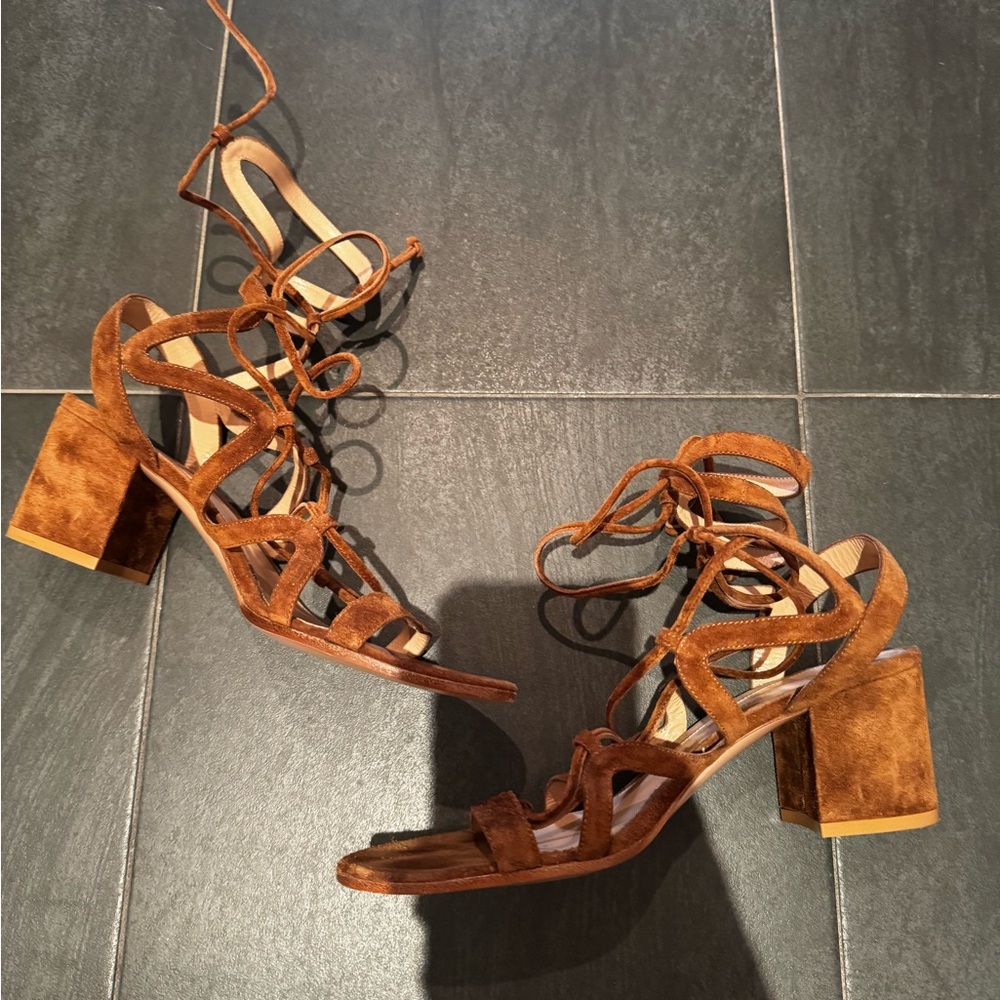 Gianvito Rossi brown suede lace up Strappy Block Heel Sandals